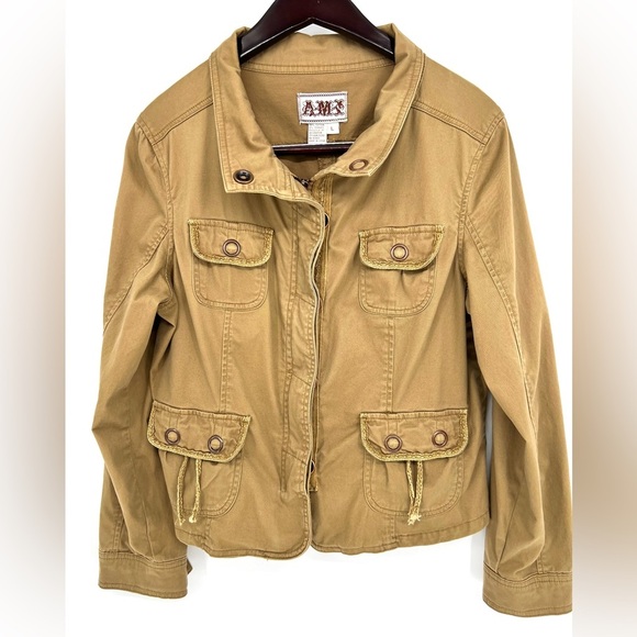 Vintage AMX Tan Zip Up Utility Jacket Large Y2K 90’s Womens - Picture 3 of 10